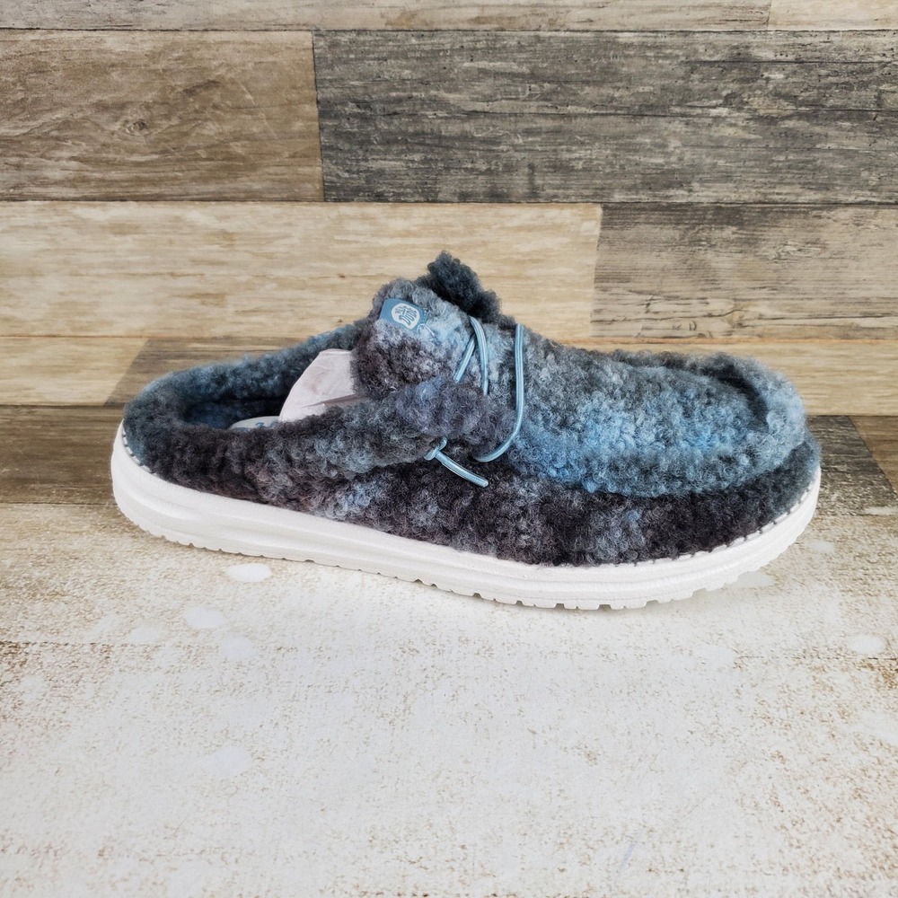 Hey Dude Wally Slipper Cozy Mens Loafer Shoes Sz 9 Blue Multi Slip On Round Toe